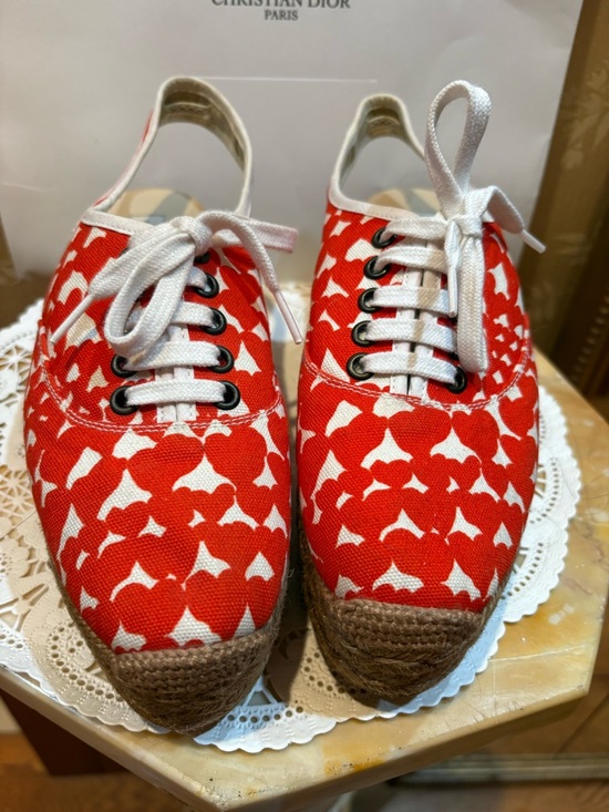 Stella McCartney Shoes - STELLA McCARTHY Red & Ivory Canvas Espadrille Lace-Up Shoes